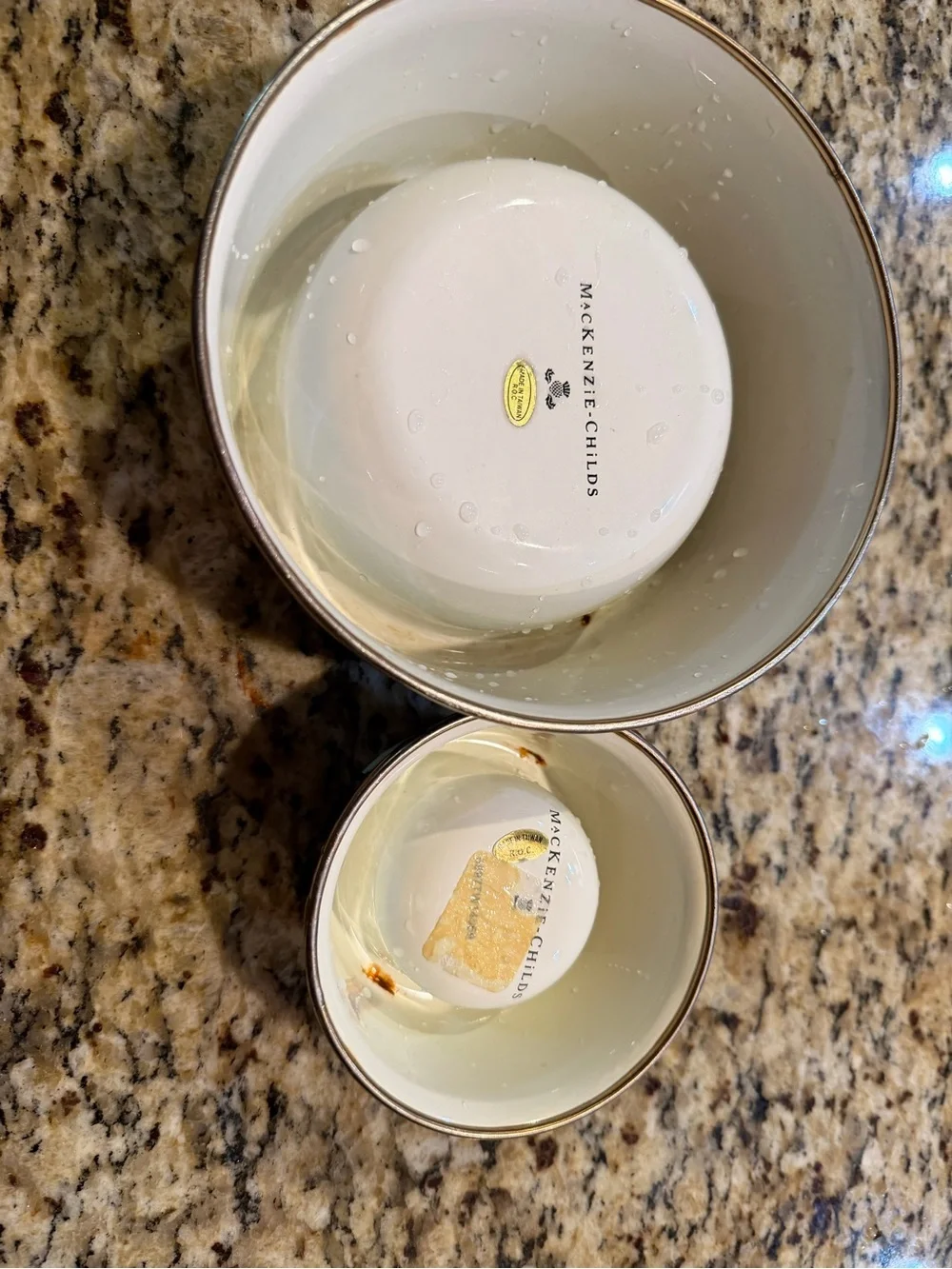 MacKenzie-Childs Black and White Checkerboard Ceramic Pet Bowl Set